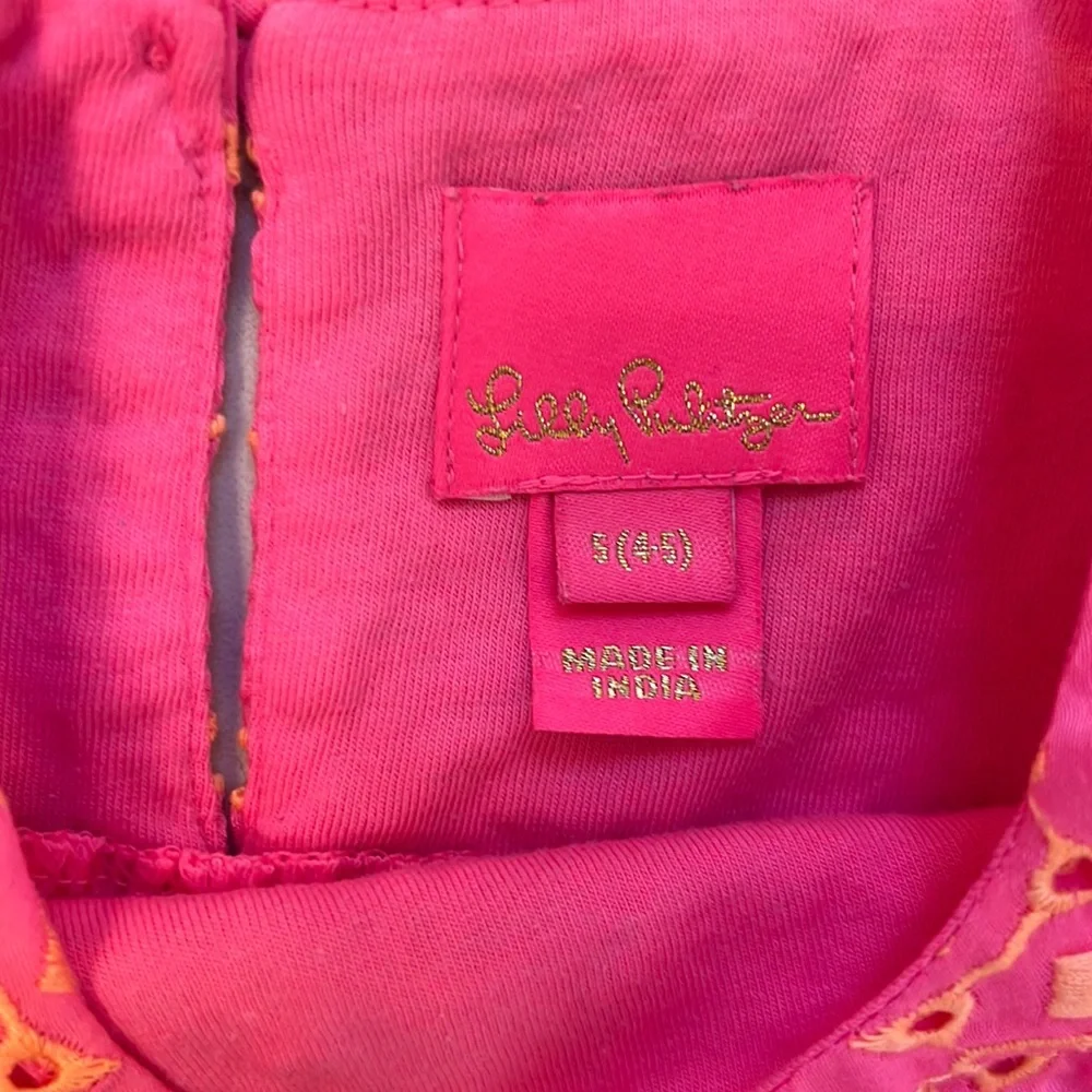 Lilly Pulitzer girls dress size small pink dress with orange eyelet detail. - Picture 7 of 11